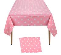 WedDecor 54 x 108 Inch Rectangle Pink Polka Dot Table Covers Plastic Table Cloth Oilcloth Tablecloth Waterproof Disposable Table Decorations for Circus Party Decor, Weddings, 4pcs