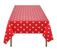WedDecor 54 x 108 Inch Rectangle Red Polka Dot Table Covers Plastic Table Cloth Oilcloth Tablecloth Waterproof Disposable Table Decorations for Circus Party Decor, Weddings, 1pc