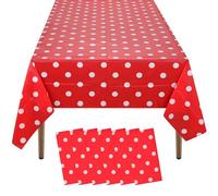 WedDecor 54 x 108 Inch Rectangle Red Polka Dot Table Covers Plastic Table Cloth Oilcloth Tablecloth Waterproof Disposable Table Decorations for Circus Party Decor, Weddings, 6pcs