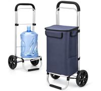 WedDecor 55L Foldable Shopping Trolley, Strong Wheels, Blue - Plain | 1 Pack Collapsible Shopping Trolley, Waterproof Polyester Canvas Bag, Aluminium Frame, FrontSide & Rear Accessibility Pockets