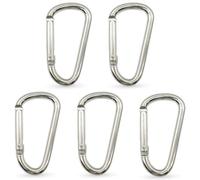 WedDecor 55mm Aluminium Carabiner Clip, D-Shape Snap Hook with Spring-Loaded Gate | Multi-Purpose Camping Carabiner for Keys, Water Bottle, Backpacking, Hammock, Travel Gear & Rust-Proof, Silver, 5pcs