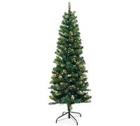 WedDecor 5ft Pre-Lit Slim Artificial Christmas Tree with 150 Warm White LED | Natural Look Green Pine Tree, PVC/PE Branches, Foldable Metal Stand for Shop Windows, Hotels, Offices & Winter Decorations UK