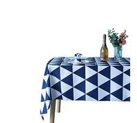 WedDecor 60 x 84 Inch Geometric Triangles Tablecloth Rectangle, Waterproof Spillproof Washable Polyester Table Cloth for Outdoor Picnic, Kitchen, Patio and Holiday Dinner, White & Blue