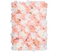 WedDecor 60cm x 40cm Realistic Artificial White and Peach Rose Wall - Flower & Leaf Panels for Garden, Home Decor, Wedding Backdrops, Office, Café, Shop, Salon & Outdoor Walls, Pack of 1