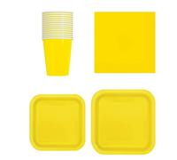 WedDecor 64Pcs Disposable Party Tableware Set Square Paper Plates, Cups & Napkins, Perfect for Wedding, Picnics, BBQ, Birthdays, Anniversary, Baby Showers, Events & Kids Party Supplies, Neon Yellow