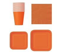 WedDecor 64Pcs Disposable Party Tableware Set Square Paper Plates, Cups & Napkins, Perfect for Wedding, Picnics, BBQ, Birthdays, Anniversary, Baby Showers, Events & Kids Party Supplies, Pumpkin Orange