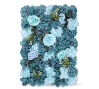 WedDecor 6Pcs Flower Panels Wall Décor Artificial Silk Flowers Romantic Floral Backdrop Wall Hedge Home Decoration Wedding Party Photo Background, Sky Blue & Turquoise Blue, 60 x 40cm
