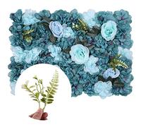 WedDecor 6Pcs Flower Panels Wall Décor Artificial Silk Flowers Romantic Floral Backdrop Wall Hedge Home Decoration Wedding Party Photo Background, Sky Blue & Turquoise Blue, 60 x 40cm
