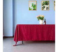 WedDecor 70" x 144" Rectangle Damask Tablecloth Scrolled Leaves Pattern Seamless Circular Linen Table Cover For Restaurant, Dining, Weddings & Events Table Decorations, Red, 1pc