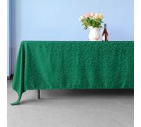 WedDecor 70" x 144" Rectangle Damask Tablecloth Scrolled Leaves Pattern Seamless Circular Linen Table Cover For Restaurant, Dining, Weddings & Events Table Decorations, Green, 1pc