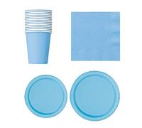 WedDecor 70Pcs Disposable Party Tableware Set Round Paper Plates, Cups & Napkins, Perfect for Wedding, Picnics, BBQ, Birthdays, Anniversary, Baby Showers, Events & Kids Party Supplies, Powder Blue