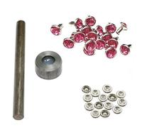 Weddecor 7mm Rivet Setting Hand Tool with Light Pink Acrylic Rhinestones Diamante Rivet Studs - Fashion Accessory for Leather Crafts, Designer Clothing, Belts, Bags, Dog Collars, Shoe, 50pcs