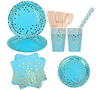 Weddecor 80pcs Paper Plates and Napkins Set, Round Disposable, Baby Blue Plates, Cups, Paper Straws, Napkins, Perfect for Birthday, Baby Shower, Wedding, Christmas, Party