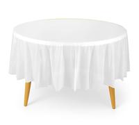 WedDecor 84-Inch Round Disposable Table Covers, Heavy Duty PVC Tablecloth for Kitchen, Christmas, BBQs, Home Party, and Heat-Resistant Dining Protection, White, 10pcs
