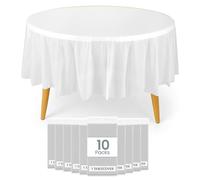 WedDecor 84-Inch Round Disposable Table Covers, Heavy Duty PVC Tablecloth for Kitchen, Christmas, BBQs, Home Party, and Heat-Resistant Dining Protection, White, 10pcs