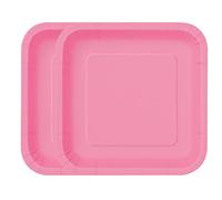 WedDecor 9" (23cm) Square Dessert Disposable Paper Plates Hot Pink Colour Tableware for Picnics, Weddings, Birthdays, Anniversaries, Baby Showers & Christmas Events, Pack of 14