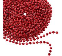 WedDecor 9 Metres Shiny Beaded Garland for Xmas Tree - Pearl String & Bead Chain, Artificial Pearl Tinsel for Xmas Hanging Ornaments, Garland Decor Supplies for Christmas Events, Red, Pack of 2