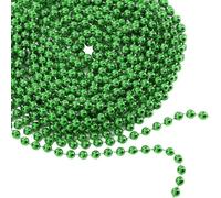 WedDecor 9 Metres Shiny Beaded Garland for Xmas Tree - Pearl String & Bead Chain, Artificial Pearl Tinsel for Xmas Hanging Ornaments, Garland Decor Supplies for Christmas Events, Green, Pack of 2