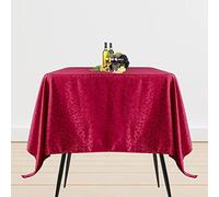 WedDecor 90" Square Damask Tablecloth Scrolled Leaves Pattern Seamless Circular Linen Table Cover For Restaurant, Dining, Weddings & Events Table Decorations, Red, 1pc