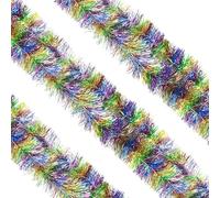WedDecor 9cm Christmas Tinsel Garland for Christmas Tree Decorations, 2 Metre Thin Xmas Tinsel Garland for Indoor and Outdoor Party Xmas Hanging Decorations, Christmas Events, Party Supplies, Rainbow