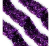 WedDecor 9cm Christmas Tinsel Garland for Christmas Tree Decorations, 2 Metre Thin Xmas Tinsel Garland for Indoor and Outdoor Party Xmas Hanging Decorations, Christmas Events, Purple with White