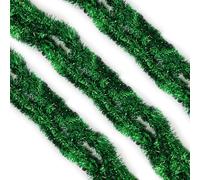 WedDecor 9cm Christmas Tinsel Garland for Christmas Tree Decorations, 2 Metre Thin Xmas Tinsel Garland for Indoor and Outdoor Party Xmas Hanging Decorations, Christmas Events, Party Supplies, Green