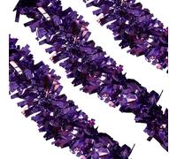 WedDecor 9cm Xmas Tinsel Garland for Tree Decorations, 2 Metre Thin Tinsel Garland for Indoor & Outdoor Parties, Dark Purple