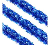 WedDecor 9cm Xmas Tinsel Garland for Tree Decorations, 6.5ft Thin Tinsel Garland for Indoor & Outdoor Parties, Blue