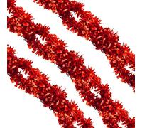 WedDecor 9cm Xmas Tinsel Garland for Xmas Tree Decorations, 2 Metre Thin Xmas Tinsel Garland for Indoor and Outdoor Party Xmas Hanging Decorations, Party Supplies, Xmas Events, Red