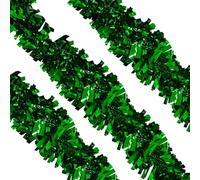 WedDecor 9cm Xmas Tinsel Garland for Xmas Tree Decorations, 2 Metre Thin Xmas Tinsel Garland for Indoor and Outdoor Party Xmas Hanging Decorations, Xmas Events, Party Supplies, Emerald Green