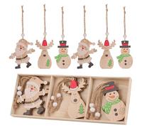 WedDecor 9pcs Handmade Rustic Christmas Ornaments - Wooden Gnome, Reindeer & Snowman Decorative Pendants with Eco MDF & Jute Twine | Festive Tree Decor Accents
