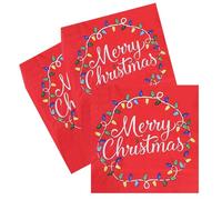 WedDecor “Merry Christmas†Lettering with Multicoloured Fairy Lights Red Paper Napkins 13-Inch – 2-Ply Dinner Napkins, Festive Table Linen, Winter Party Supplies – Pack of 100