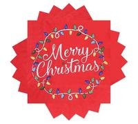 WedDecor “Merry Christmas†Lettering with Multicoloured Fairy Lights Red Paper Napkins 13-Inch – 2-Ply Dinner Napkins, Festive Table Linen, Winter Party Supplies – Pack of 20