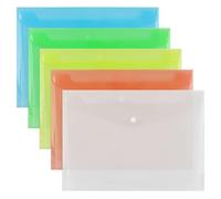 WedDecor A4 Plastic Button File Folders - 5 Assorted Translucent Colours & 33.4cm × 23.6cm Polypropylene Popper Wallets (13.5×9.29 inches), Paper Wallets with Stud Closure - Pack of 5