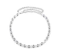 WedDecor Adjustable Metal Chain Charm Ladies Waist Belt Studded with Rhinestone Diamond One Size Fits for All Fashion Outfits Accessories, Silver, 110cm Long