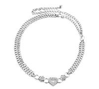 WedDecor Adjustable Metal Chain Charm Ladies Waist Belt with Diamante Floral and Heart Design One Size Fits for All Fashion Outfits Accessories, Silver