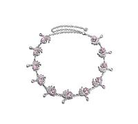WedDecor Adjustable Metallic Silver Chain Ladies Waist Belt with Pink Rhinestone Diamond Peacock Design One Size Fits for All Fashion Wear Accessories, 102cm Long