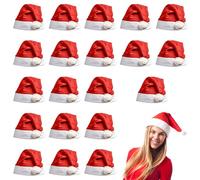 WedDecor Adult Santa Hat in Red & White, Plush Velvet Christmas Fancy Dress Hat with Warm Lining & Pom Pom, Xmas Headwear for Christmas Eve, New Year & Festive Celebrations, 20pcs