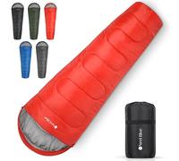 WedDecor All-Season Mummy Sleeping Bag for Camping Red - Insulated, Water-Proof & Portable - Hooded Sleeping Bag for Adults - 220cm x 85cm - Ideal for Hiking & Backpacking