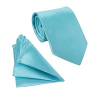 WedDecor Aqua Blue Men's Solid Satin Tie and Pocket Square Set