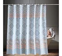 WedDecor Bathroom Shower Curtain Waterproof Anti Mildew Mould Resistant, Heavy Duty 100% Polyester Fabric Curtains Liner with 12 Curtain Hooks, 180cm x 180cm, Damask Pattern