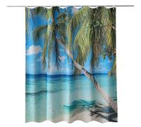 WedDecor Bathroom Shower Curtain Waterproof Anti Mildew Mould Resistant, Heavy Duty 100% Polyester Fabric Curtains Liner with 12 Curtain Hooks, 180cm x 200cm, Tropical Palm Tree