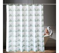 WedDecor Bathroom Shower Curtain Waterproof Anti Mould Mildew Resistant, Heavy Duty 100% Polyester Fabric Curtains Liner with 12 Curtain Hooks, 180cm x 200cm, Geometric White & Light Green