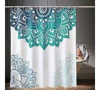 WedDecor Bathroom Shower Curtain Waterproof Anti Mould Mildew Resistant, Heavy Duty 100% Polyester Fabric Curtains Liner with 12 Curtain Hooks, 180cm x 180cm, Mandala Flower