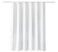 WedDecor Bathroom Shower Curtain Waterproof Anti Mould Mildew Resistant, Heavy Duty 100% Polyester Fabric Curtains Liner with 12 Curtain Hooks, 180cm x 200cm, Geometric Printed White & Black
