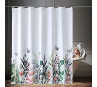 WedDecor Bathroom Shower Curtain Waterproof Anti Mould Mildew Resistant, Heavy Duty 100% Polyester Fabric Curtains Liner with 12 Curtain Hooks, 180cm x 180cm, Wildflower