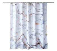 WedDecor Bathroom Shower Curtain Waterproof Anti Mould Mildew Resistant, Heavy Duty 100% Polyester Fabric Curtains Liner with 12 Curtain Hooks, 180cm x 200cm, White & Grey Pattern