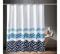 WedDecor Bathroom Shower Curtain Waterproof Anti Mould Mildew Resistant, Heavy Duty 100% Polyester Fabric Curtains Liner with 12 Curtain Hooks, 180cm x 180cm, Geometric Navy Blue & White