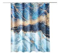 WedDecor Bathroom Shower Curtain Waterproof Anti Mould Mildew Resistant, Heavy Duty 100% Polyester Fabric Curtains Liner with 12 Curtain Hooks, 180cm x 180cm, Gold Cracked Lines