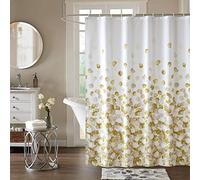 WedDecor Bathroom Shower Curtain Waterproof Mould Free Mildew Resistant, Heavy Duty 100% Polyester Fabric Curtains Liner Washable & Wipe Clean with 12 Curtain Hooks, Golden Petals, 180x180cm